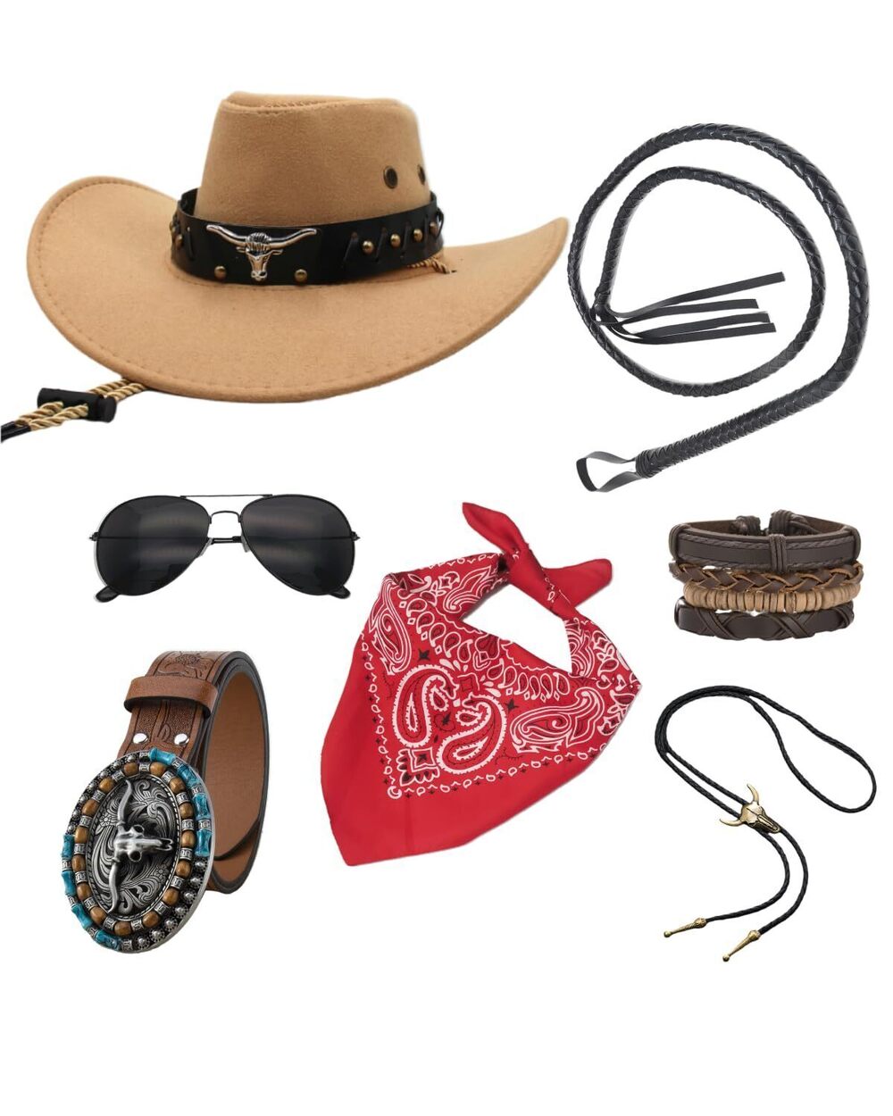3598 Western Cowboy Costume Outfit Cowboy Hat Belt Accessories